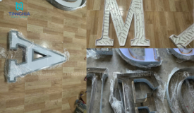 GIA CÔNG CHỮ INOX SÁNG MẶT CHỮ MICA THEO YÊU CẦU